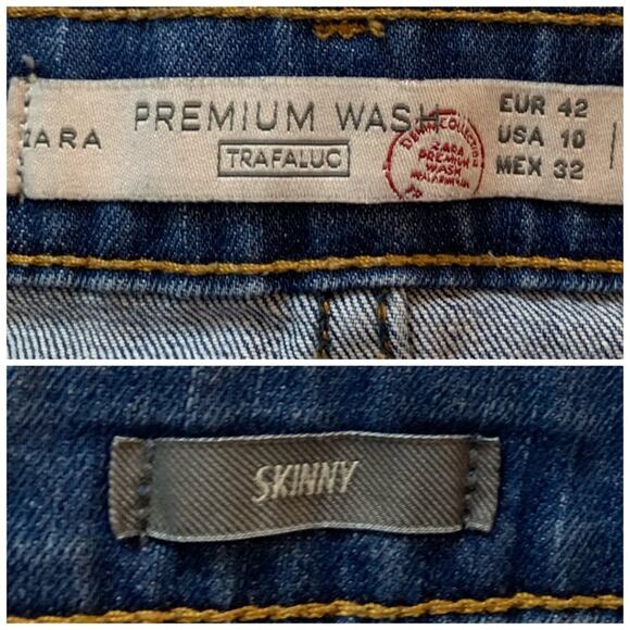 Zara Women's Distressed Mid Rise Skinny Ankle Medium Blue Denim Wash Size 10 - Picture 6 of 7